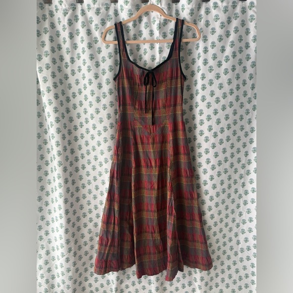 Free People Plaid Sleeveless Dress with Velvet Bow Accent - Picture 3 of 5